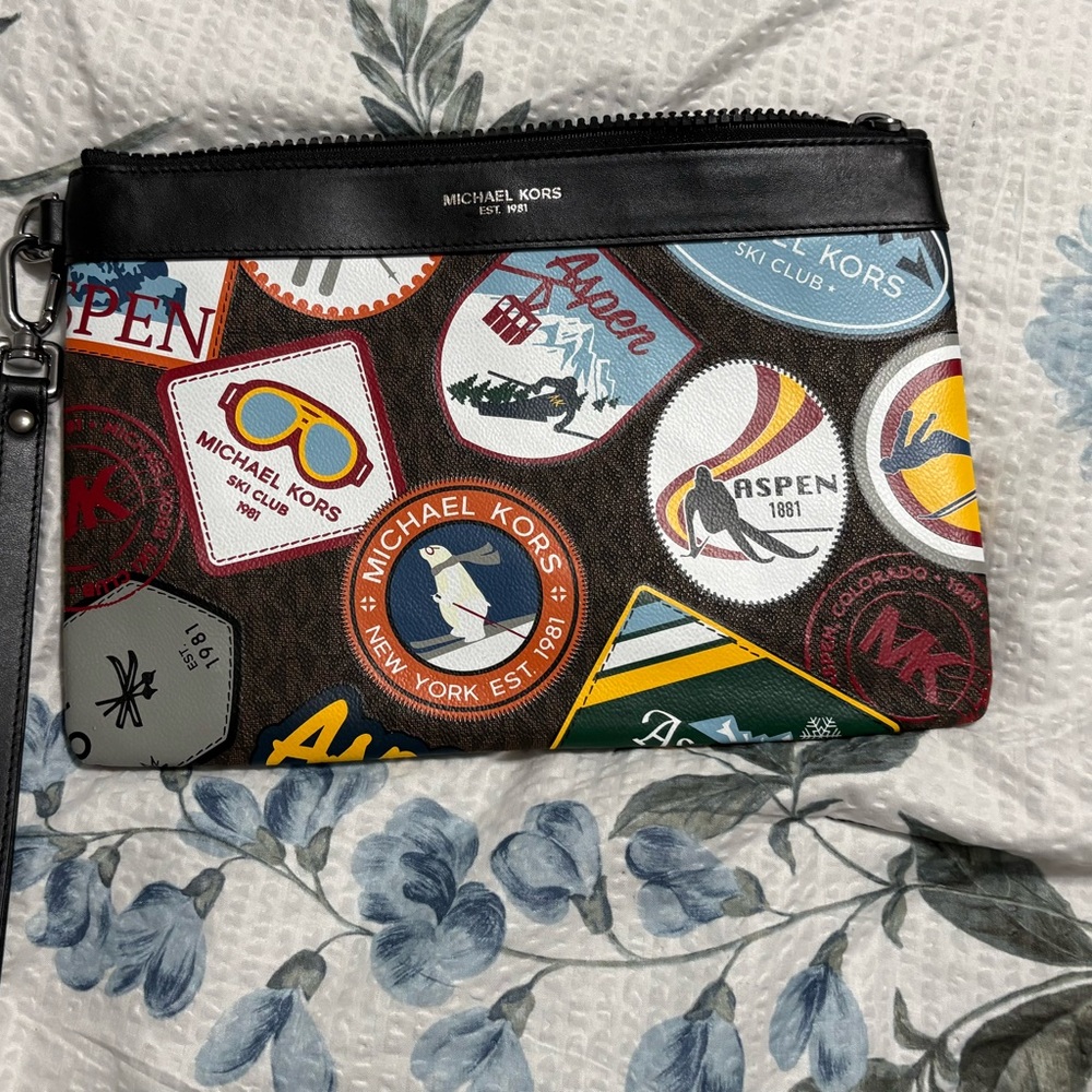 Michael Kors Black and Brown Aspen Clutch